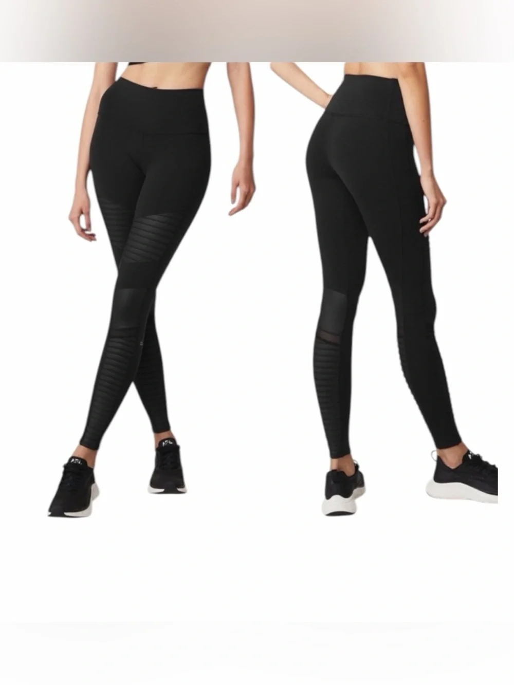 ALO Yoga Black Moto Ribbed High-Waist Leggings Size M